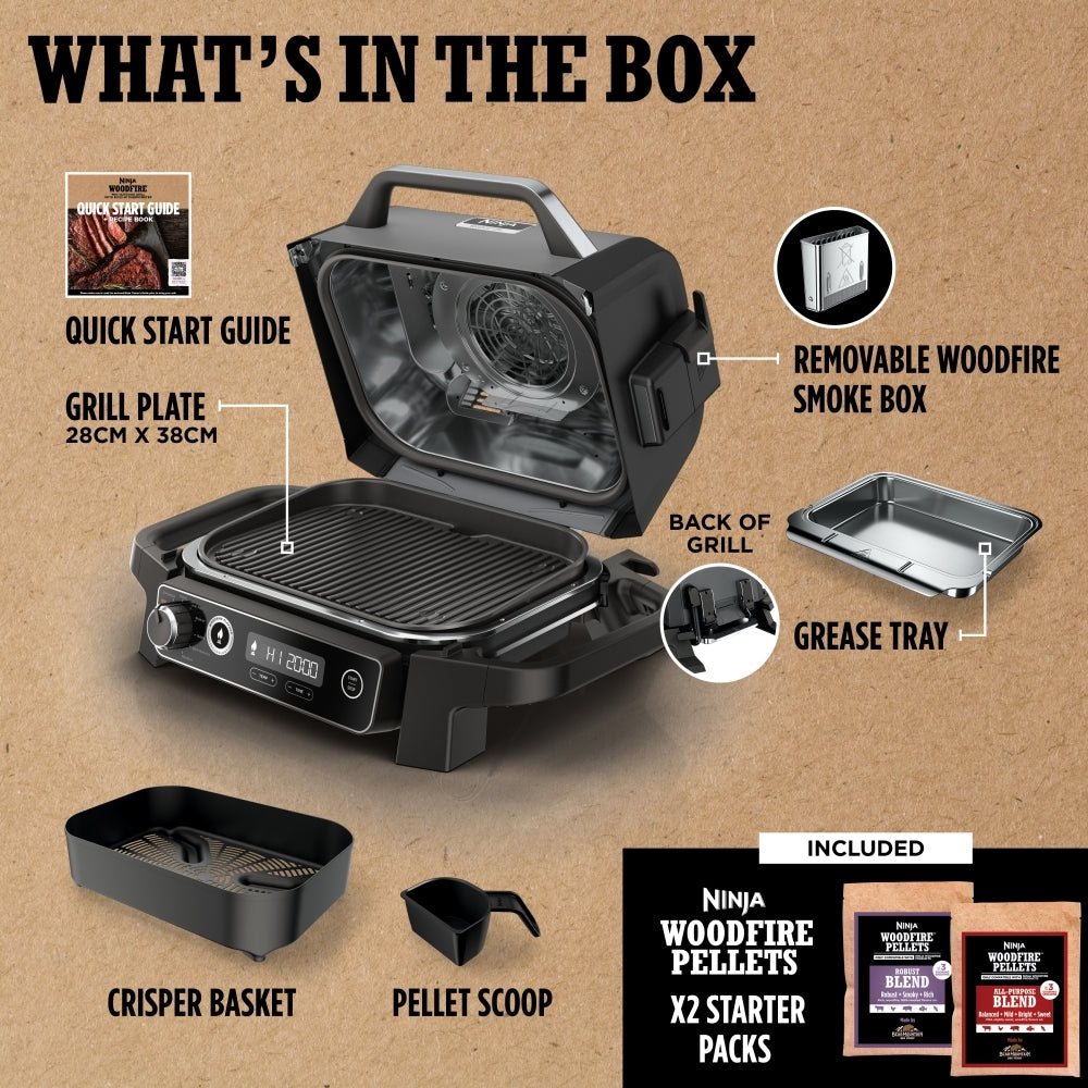Ninja Woodfire Electric BBQ Grill and Smoker with Robust Blend Pellets OG701UKPELKIT