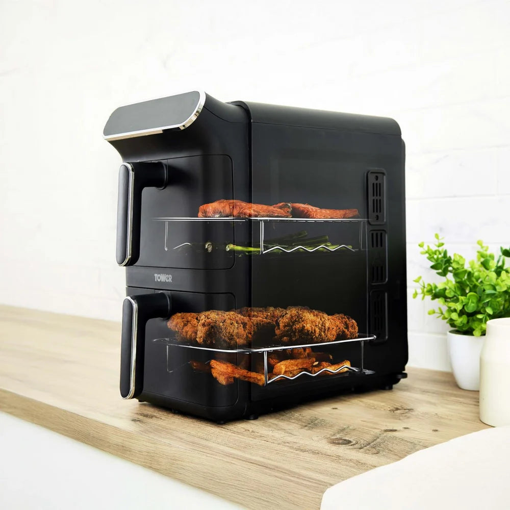 Tower T17190 Vortx 11L Dual Layer Air Fryer - Black with Chrome Trim