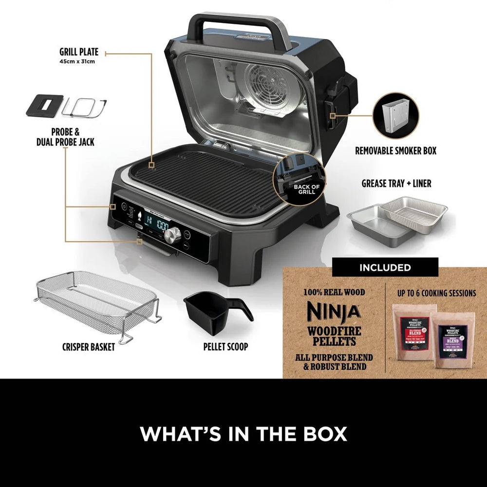 Ninja Woodfire Pro Connect XL Electric BBQ Grill and Smoker OG901UK - Clearance